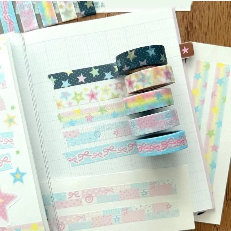 LXAA Star Decorative Tape Scrapbooking Background Tape Aesthetic Masking Tape for Journaling Photo Album Planner Wrapping