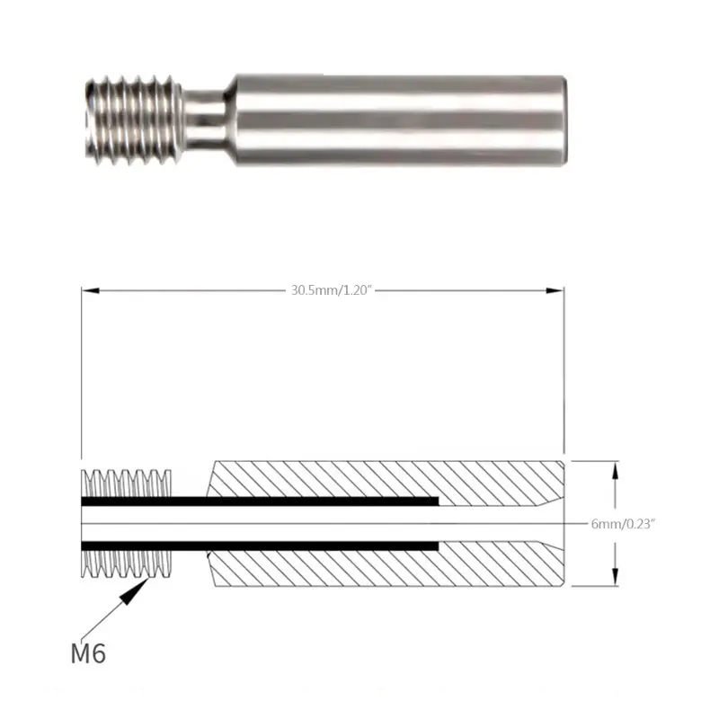 2021 All-Metal  V6 Heat Break Titanium & Alloy 3D Printer Heat Break Throat MK8 1.75mm V6 Hotend Heater Block