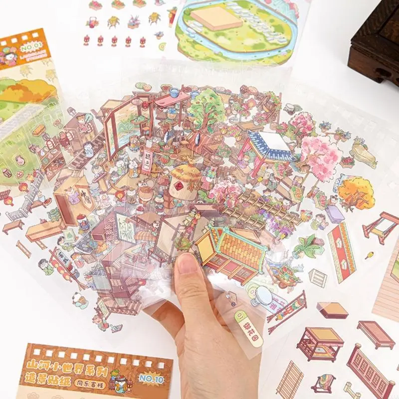 LXAA Scene Sticker Aesthetic Sticker Chinoiserie Theme Landscape Sticker Book Decorative Sticker for Kids Girls Boys