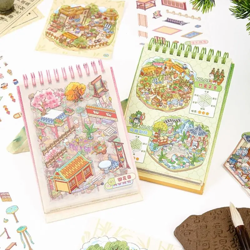 LXAA Scene Sticker Aesthetic Sticker Chinoiserie Theme Landscape Sticker Book Decorative Sticker for Kids Girls Boys