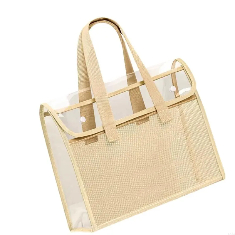 LXAA Clear File Organiser Carrying Bag Clear PVC Document Organiser Folder Handheld Book Bag for Office School Supplies