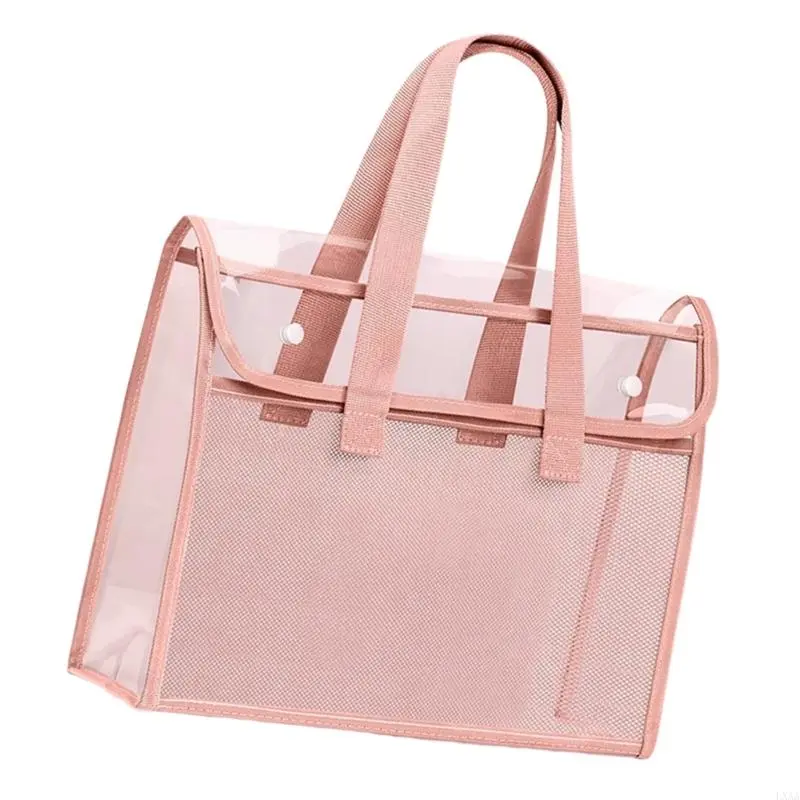 LXAA Clear File Organiser Carrying Bag Clear PVC Document Organiser Folder Handheld Book Bag for Office School Supplies