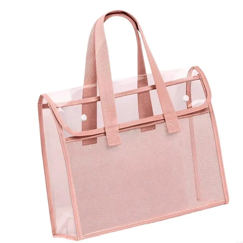 LXAA Clear File Organiser Carrying Bag Clear PVC Document Organiser Folder Handheld Book Bag for Office School Supplies