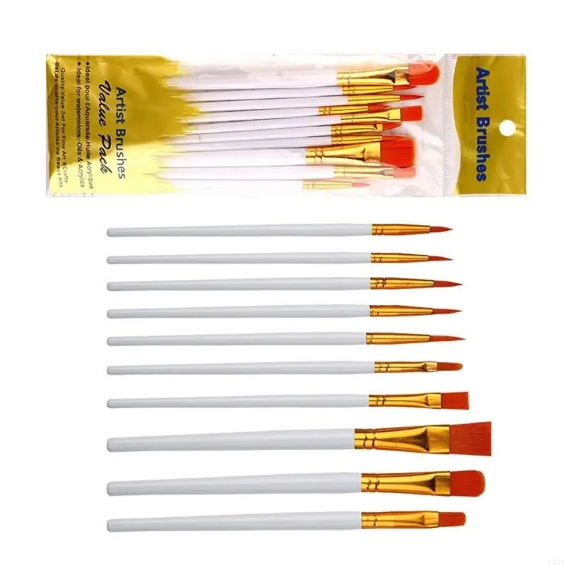 LXAA 10 Pcs Nylon Hair Art Brushes Watercolor Acrylic Painting Brushes Painting Supplies For Detailing