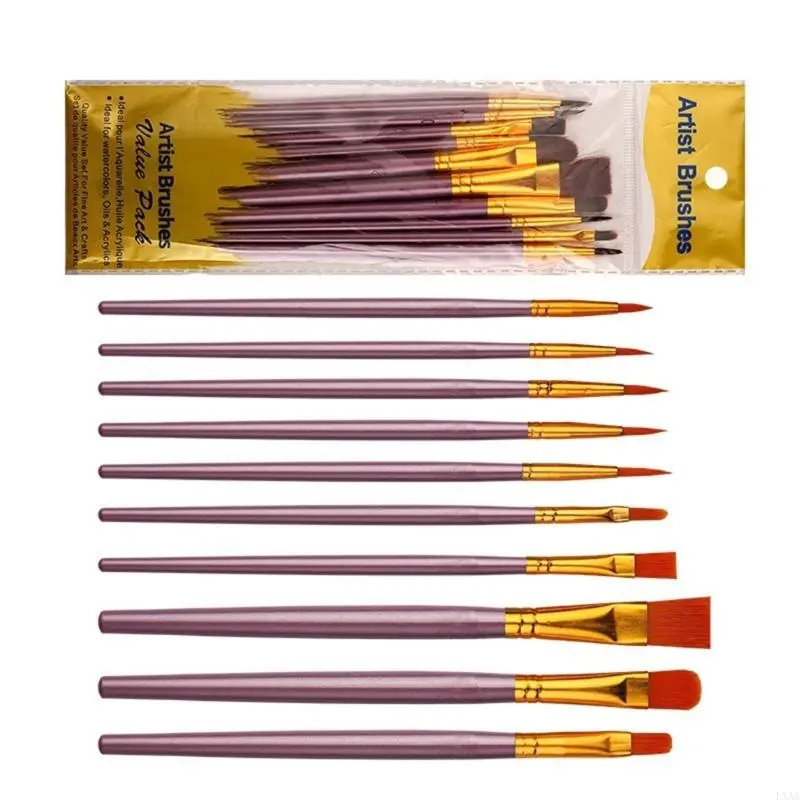 LXAA 10 Pcs Nylon Hair Art Brushes Watercolor Acrylic Painting Brushes Painting Supplies For Detailing