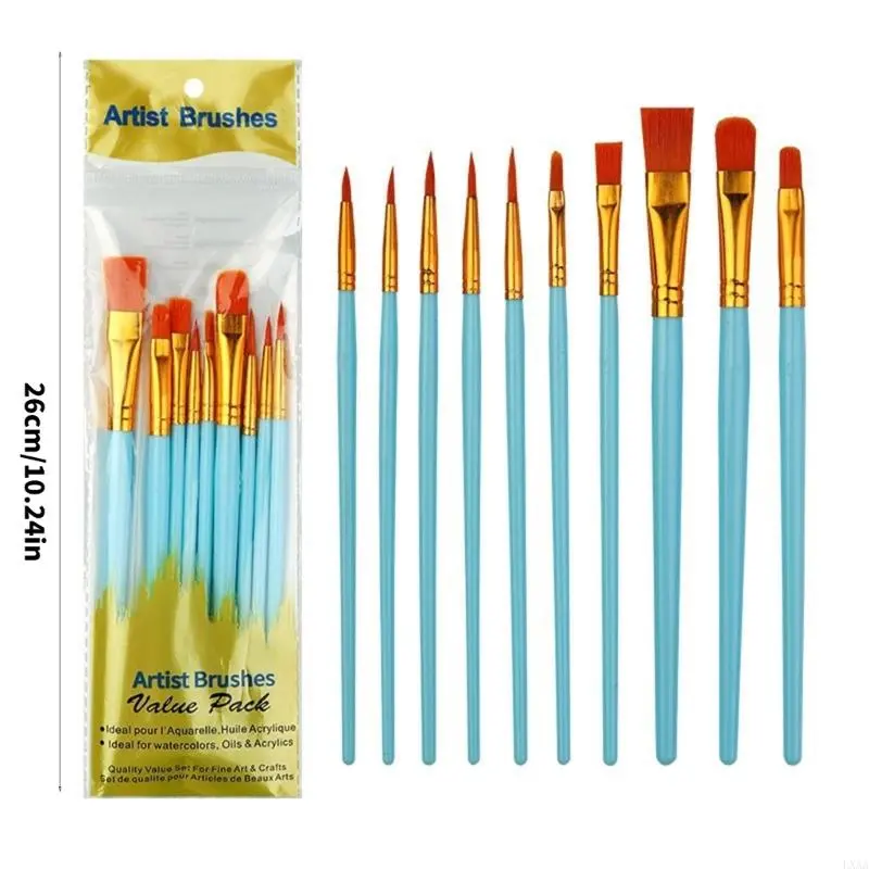 LXAA 10 Pcs Nylon Hair Art Brushes Watercolor Acrylic Painting Brushes Painting Supplies For Detailing