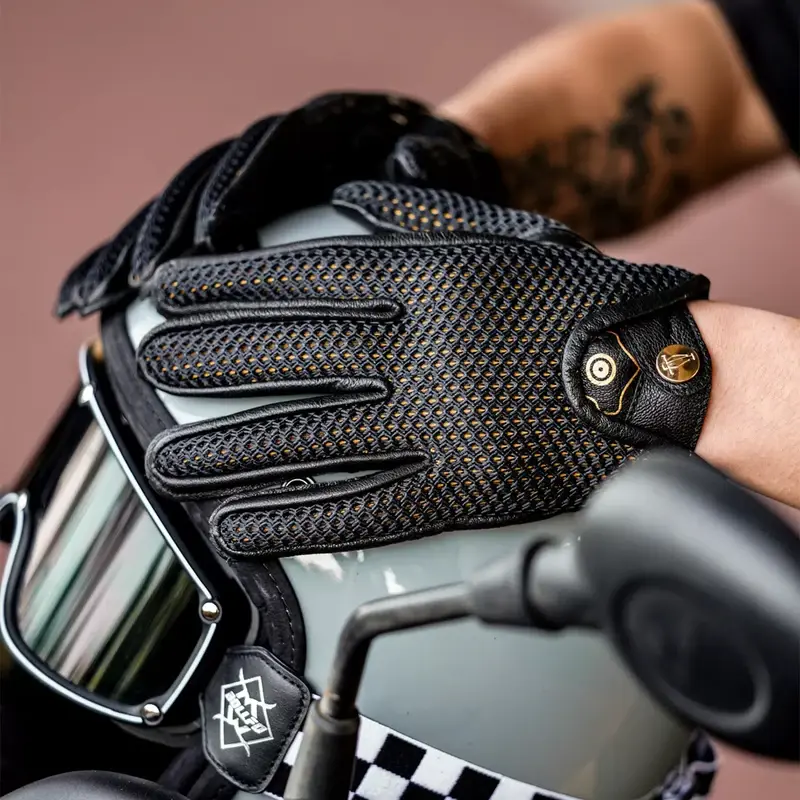 Lightweight Breathable Mesh Motorcycle Road Riding Gloves for Hot Weather Reinforced Knuckles & Perforated Leather Grip Guantes