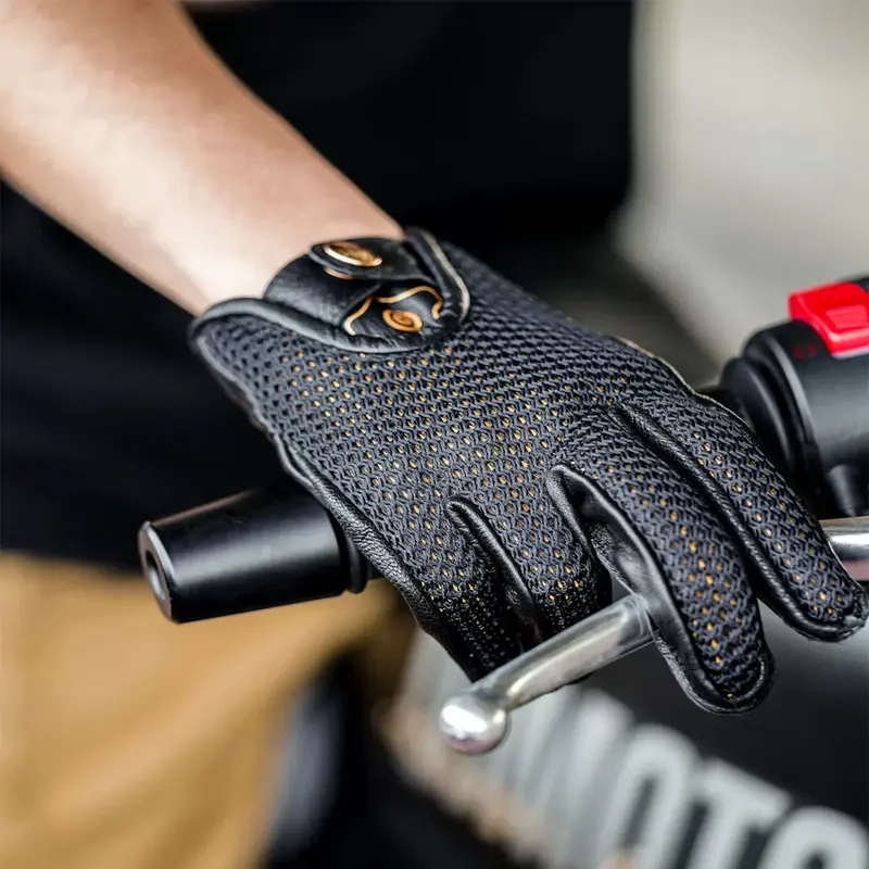 Lightweight Breathable Mesh Motorcycle Road Riding Gloves for Hot Weather Reinforced Knuckles & Perforated Leather Grip Guantes