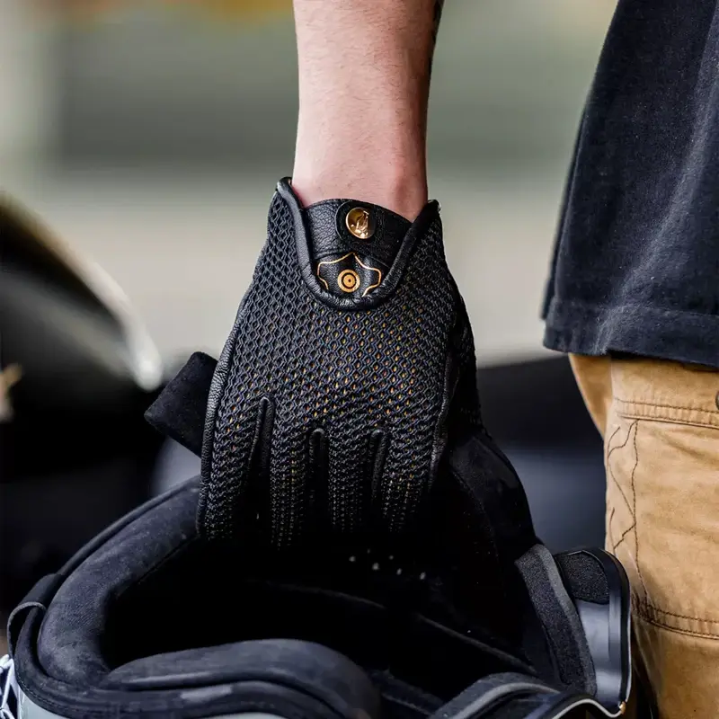 Lightweight Breathable Mesh Motorcycle Road Riding Gloves for Hot Weather Reinforced Knuckles & Perforated Leather Grip Guantes