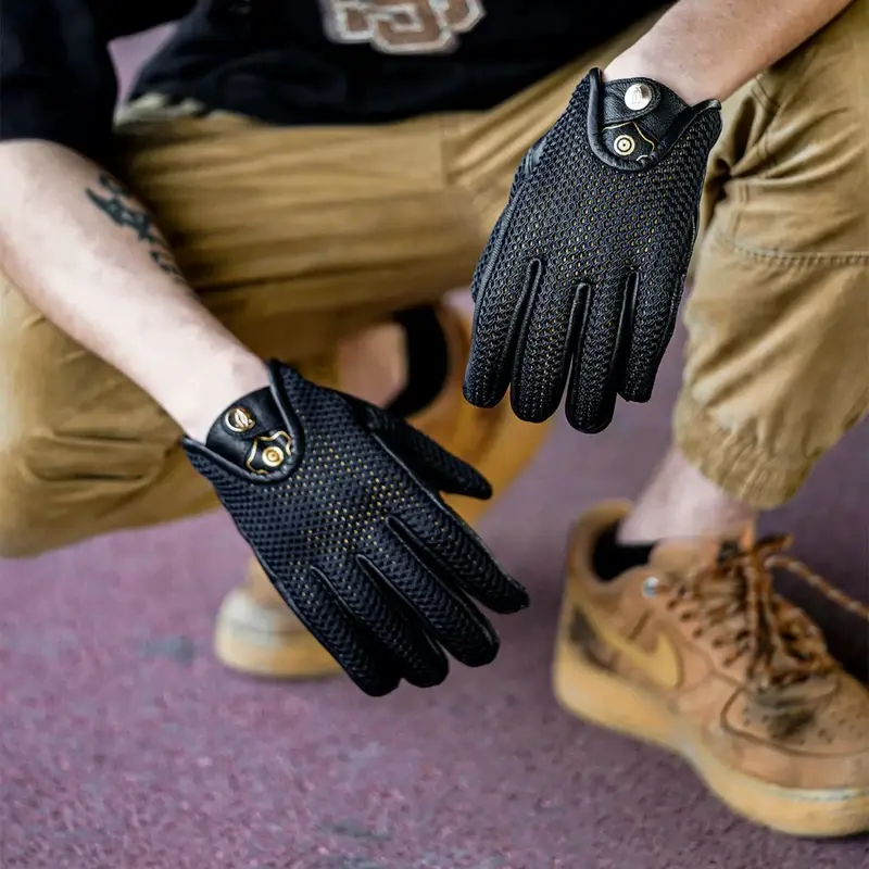 Lightweight Breathable Mesh Motorcycle Road Riding Gloves for Hot Weather Reinforced Knuckles & Perforated Leather Grip Guantes