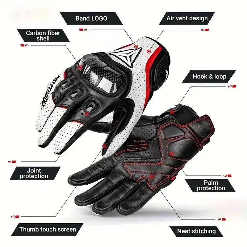 Breathable Summer Motorcycle Gloves Full Finger Touchscreen Leather Protective Gear for Men and Women Motocross Racing Biker