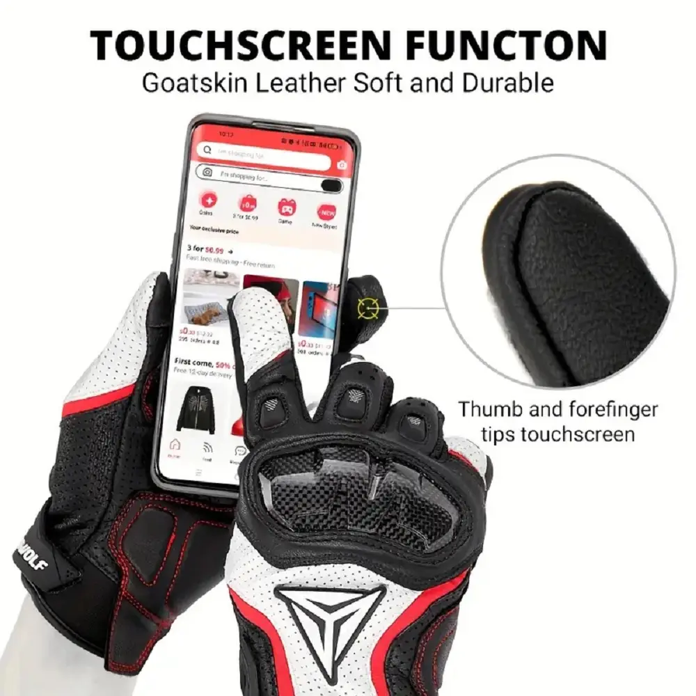 Breathable Summer Motorcycle Gloves Full Finger Touchscreen Leather Protective Gear for Men and Women Motocross Racing Biker