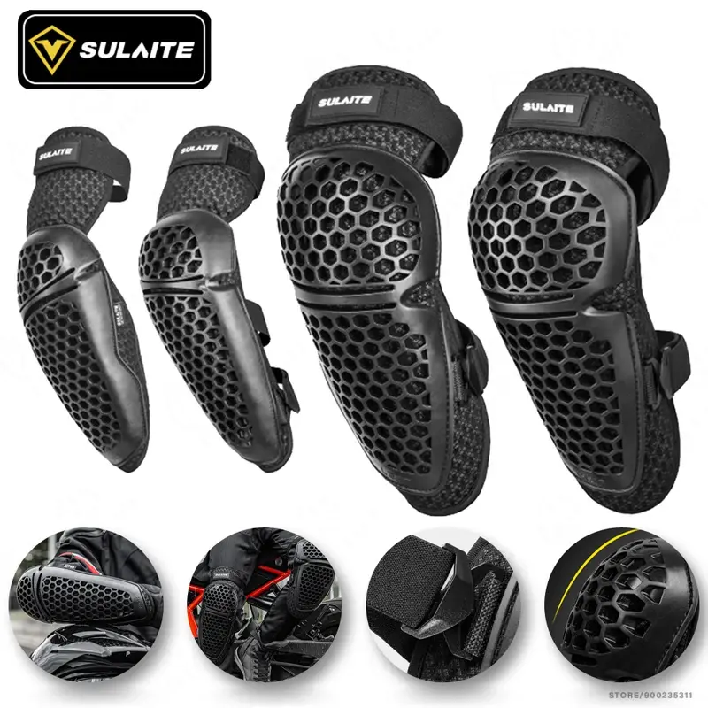 Professional Breathable D3O Motorcycle Armor Set 4PCS - Lightweight Knee & Elbow Protectors Guard for MTB, Motocross, Cycling