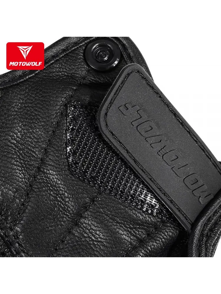 Men's Motocross Gloves Half Finger Sheepskin Leather - Vintage Biker Style with Adjustable Wrist Strap Smartphone Compatibility