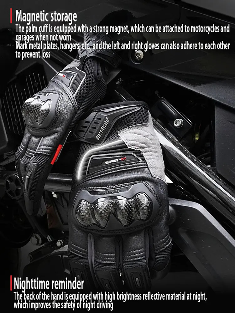 Men's Summer Leather Motorcycle Riding Motocross Gloves Equipment Rider Anti-fall Carbon Fiber Cycling Glove Guantes Moto Items