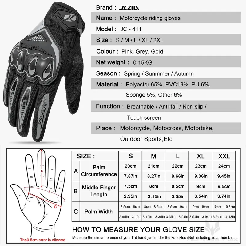 Lightweight Comfortable Summer Motorcycle Gloves Full Finger Touch Screen Compatible Unisex for Moto Riding and Cycling Guantes