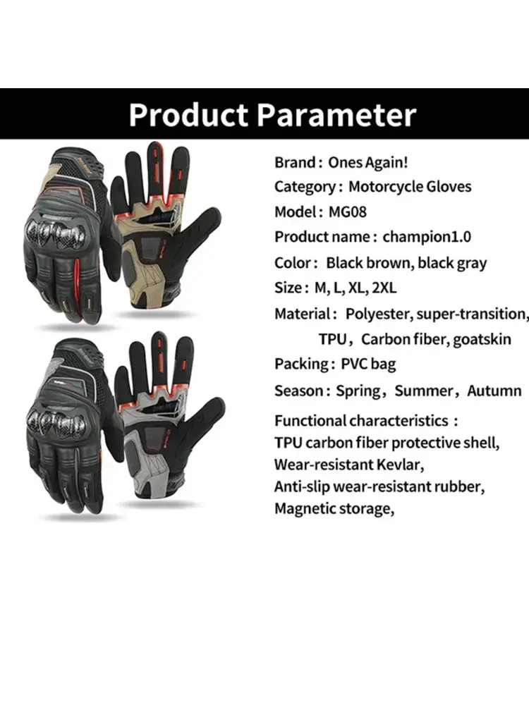 Men's Summer Leather Motorcycle Riding Motocross Gloves Equipment Rider Anti-fall Carbon Fiber Cycling Glove Guantes Moto Items