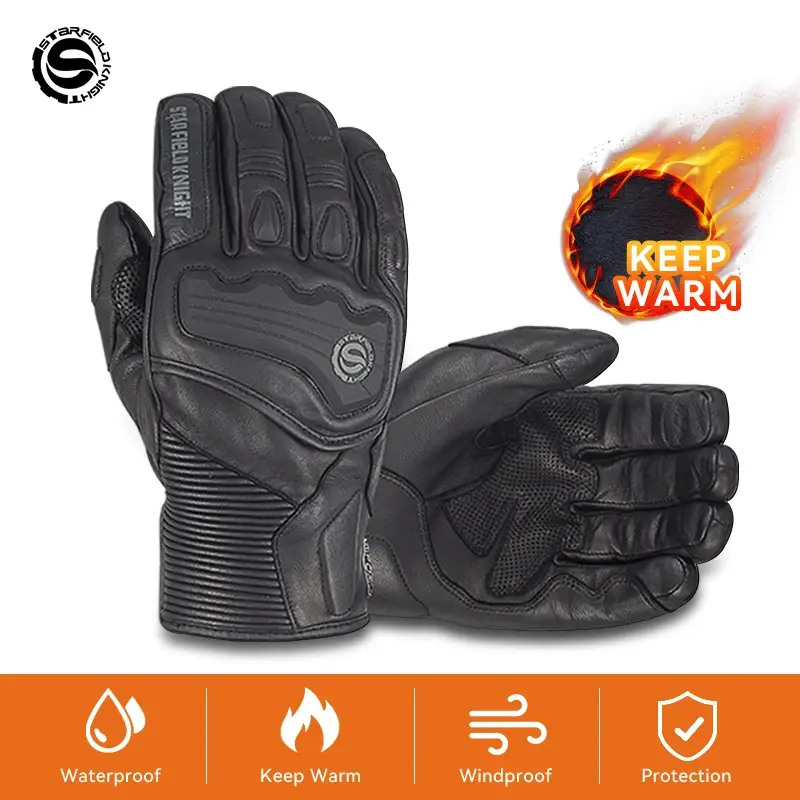 SFK  Genuine Leather Waterproof Motorcycle Gloves Touchscreen Protection Men Thermal Winter Warm Windproof Climbing Ski Items