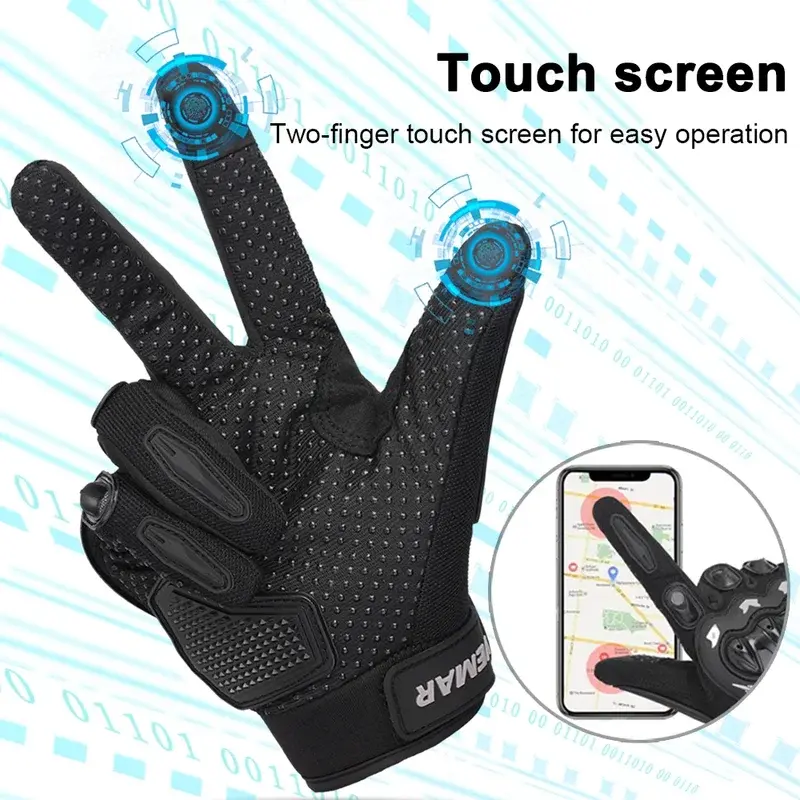 Durable Touchscreen Full-Finger Motorcycle Gloves with Hard Shell Knuckles Luvas for Summer Off-Road Cycling BMX and Dirt Biking