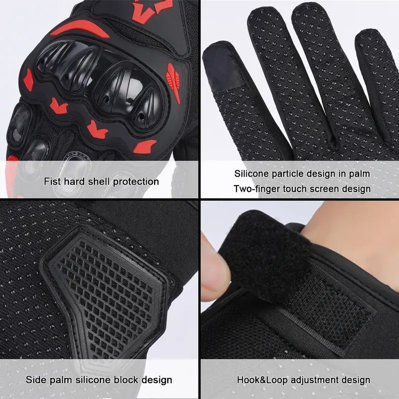 Durable Touchscreen Full-Finger Motorcycle Gloves with Hard Shell Knuckles Luvas for Summer Off-Road Cycling BMX and Dirt Biking