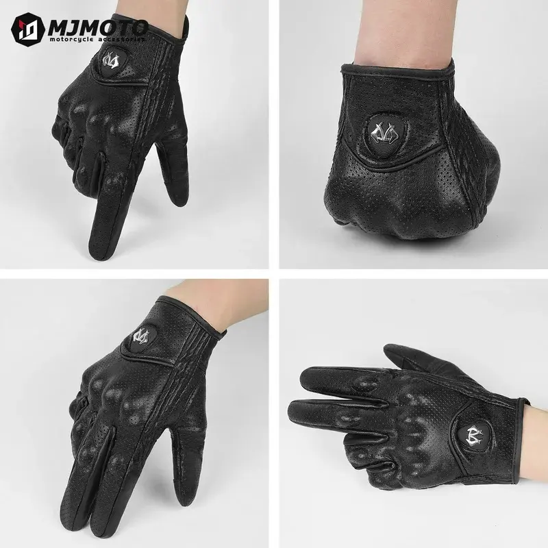 Retro Motorcycle Gloves PU Leather Touchscreen Protective for Men Women Perforated Breathable Motorbike Motorcross Cycling Glove