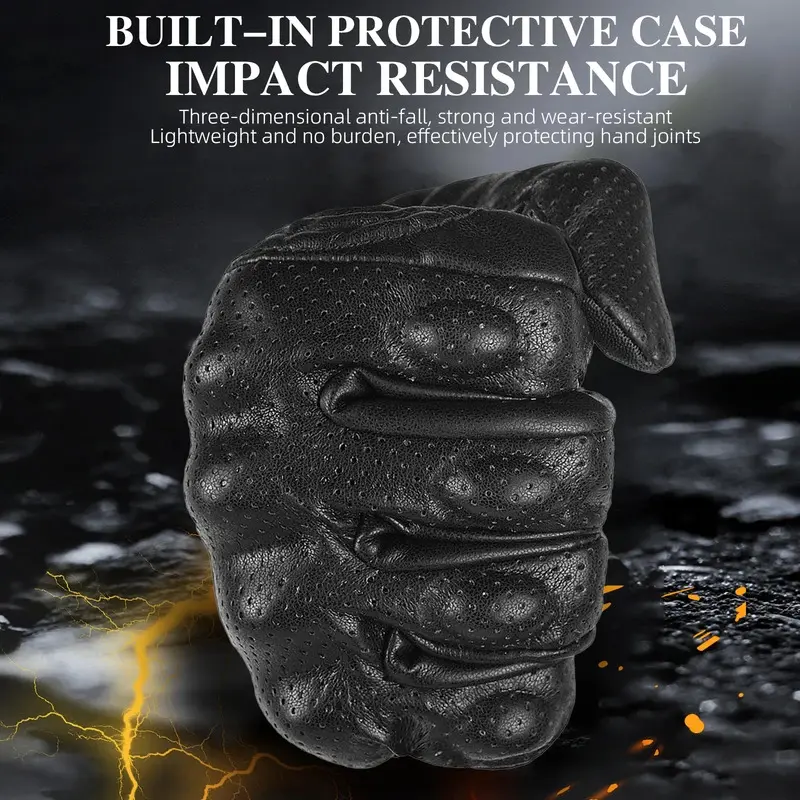 Retro Motorcycle Gloves PU Leather Touchscreen Protective for Men Women Perforated Breathable Motorbike Motorcross Cycling Glove