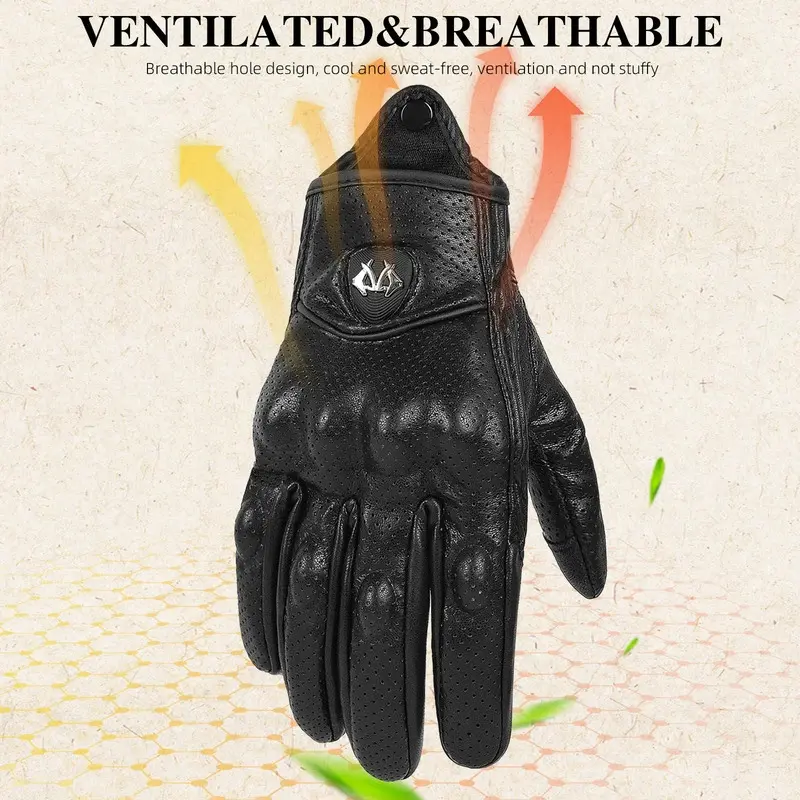 Retro Motorcycle Gloves PU Leather Touchscreen Protective for Men Women Perforated Breathable Motorbike Motorcross Cycling Glove