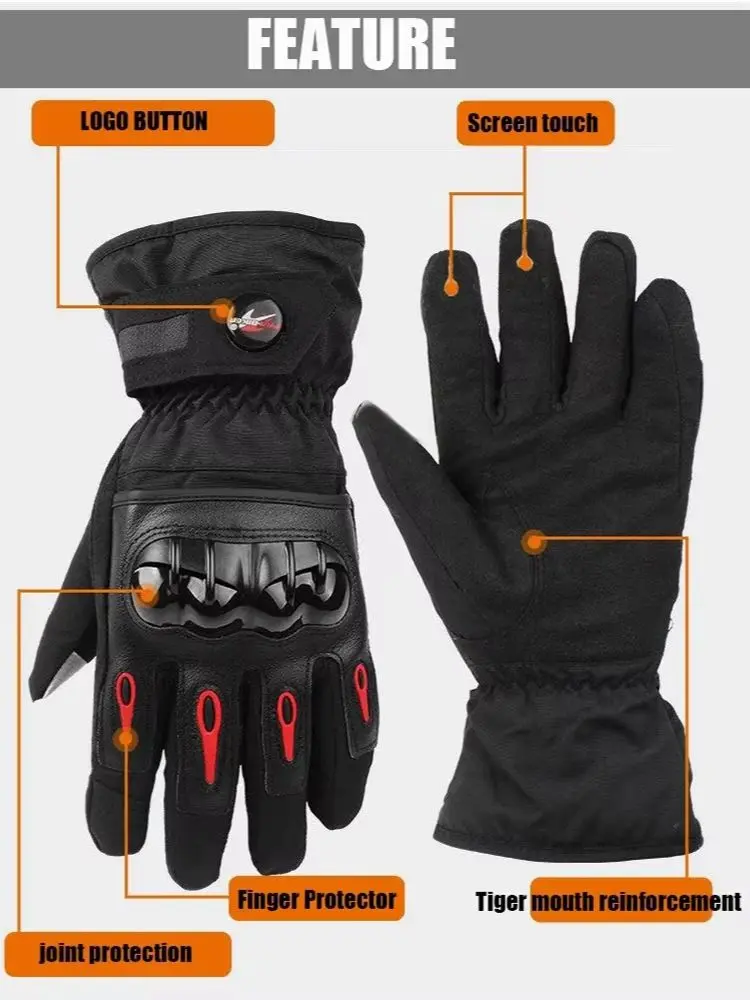 Motorcycle Racing Gloves Waterproof Windproof Winter Warm Leather Cycling Bicycle Cold Guantes Luvas Motor Motorbiker Glove Men