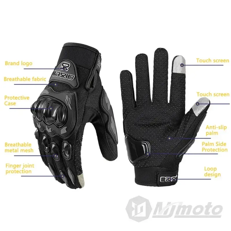 Summer Premium Cooling Motorcycle Riding Gloves for Motorbike Full Finger Touchscreen Non-Slip Palm Breathable Mesh Glove