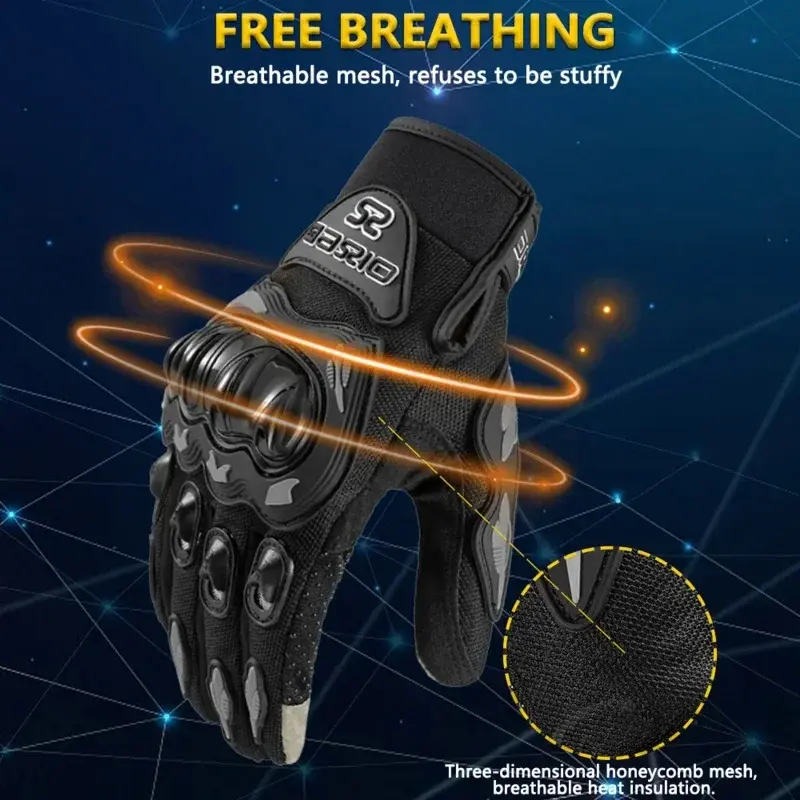 Summer Premium Cooling Motorcycle Riding Gloves for Motorbike Full Finger Touchscreen Non-Slip Palm Breathable Mesh Glove