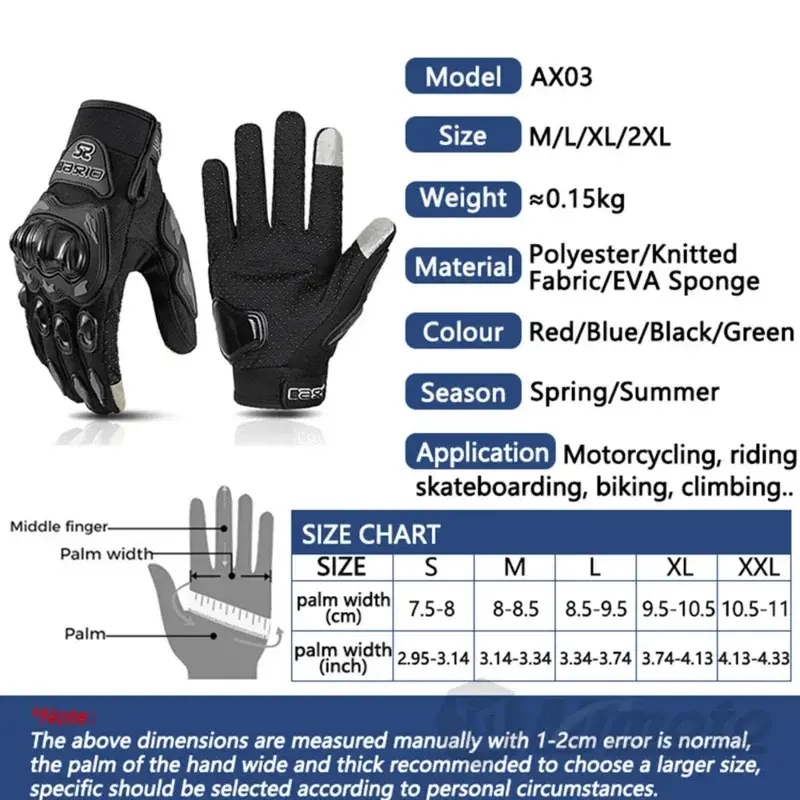 Summer Premium Cooling Motorcycle Riding Gloves for Motorbike Full Finger Touchscreen Non-Slip Palm Breathable Mesh Glove