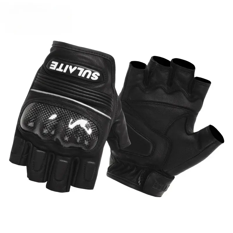 Men's Racing Style Motorcycle Gloves Half Finger Carbon Fiber Protective Breathable Sheepskin for MTB Offroad Biking Cycling