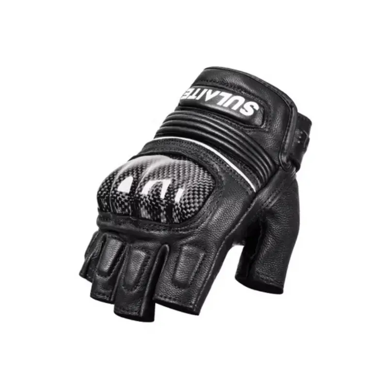 Men's Racing Style Motorcycle Gloves Half Finger Carbon Fiber Protective Breathable Sheepskin for MTB Offroad Biking Cycling
