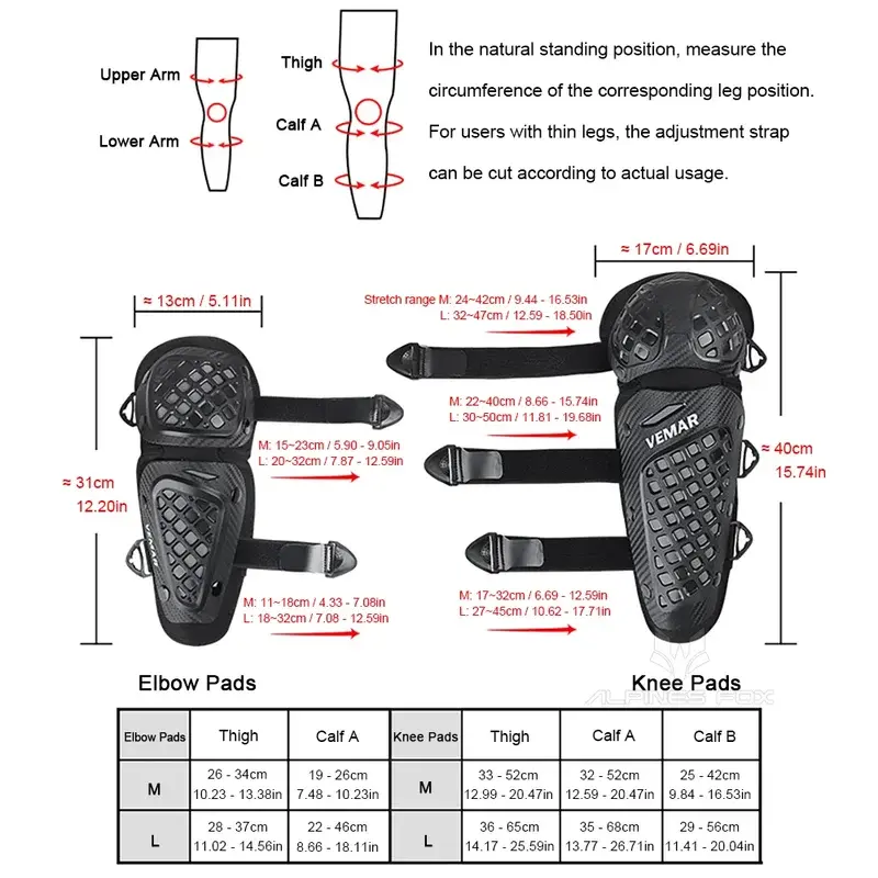 Men's Motorcycle Protective Gear Set by VEMAR - CE Approved Knee & Elbow Guards for Outdoor Sports, Durable Anti-Scrash Armor