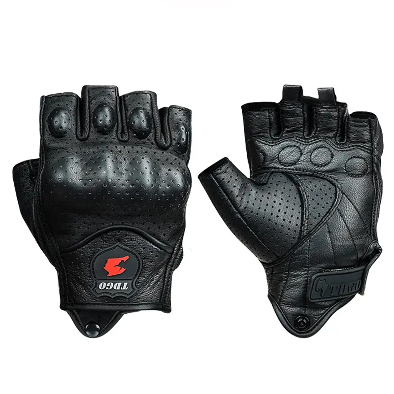 Men's Touchscreen Compatible Goat Leather Fingerless Gloves Anti-Slip Reinforced Palm & Adjustable Wrist Luvas for Hot Weather