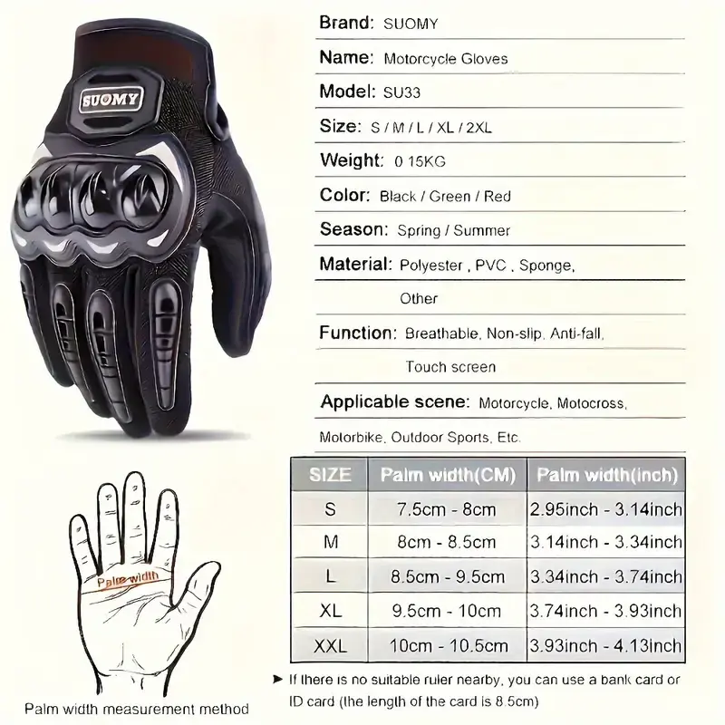 Suomy Summer Motorcycle Racing Gloves Men Women Breathable Mesh Motocross Glove Touch Screen Anti-Slip Protective Riding Items