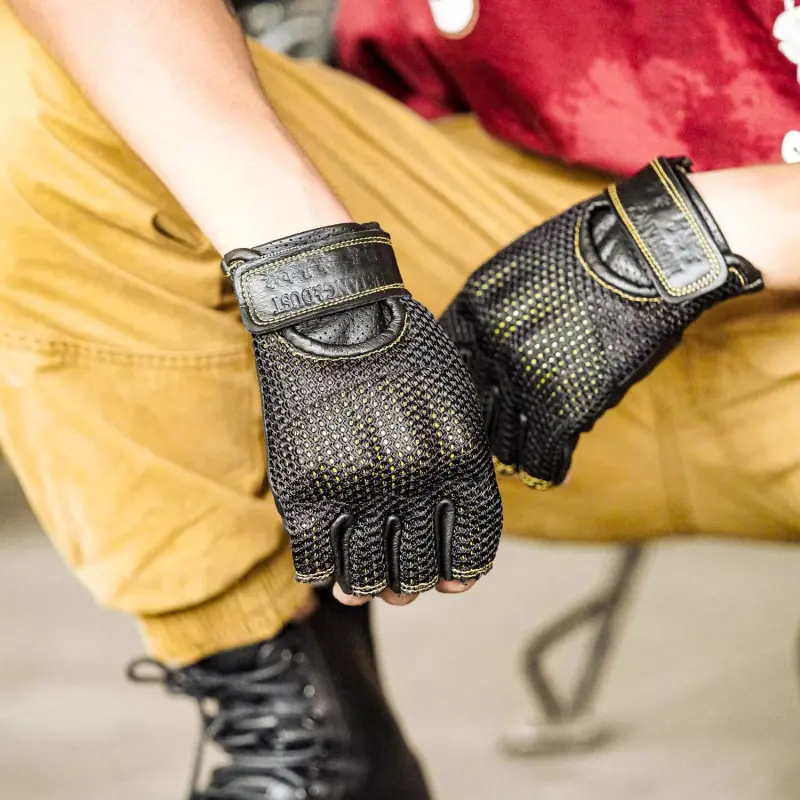 Unisex Lightweight Armor Summer Gloves for Motocross & Cycling - Half Finger, Mesh Ventilation, Touchscreen Compatible Leather