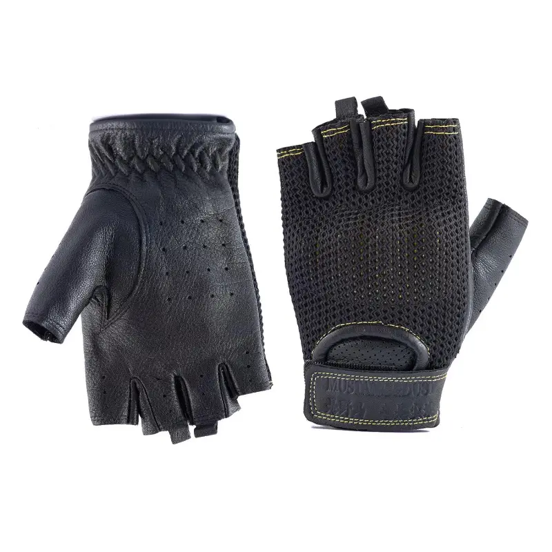 Unisex Lightweight Armor Summer Gloves for Motocross & Cycling - Half Finger, Mesh Ventilation, Touchscreen Compatible Leather