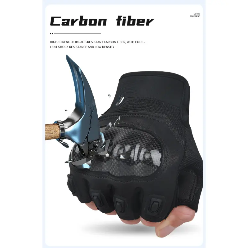 Summer Half Finger Genuine Leather Motorcycle Gloves with Carbon Fiber Shell Protection for Men & Women Riding Moto Glove