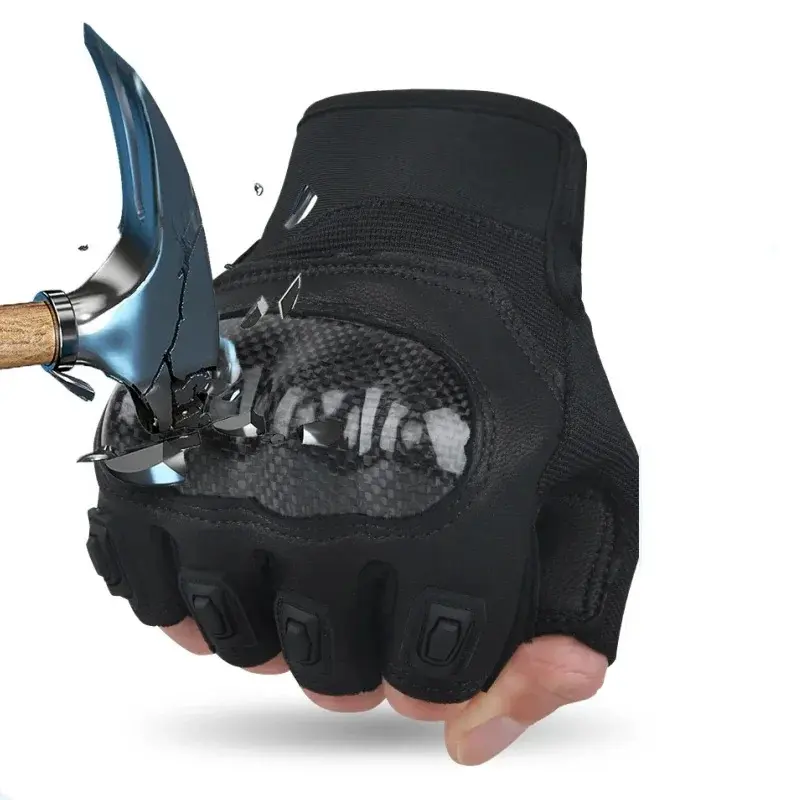 Summer Half Finger Genuine Leather Motorcycle Gloves with Carbon Fiber Shell Protection for Men & Women Riding Moto Glove