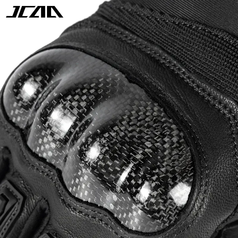 Summer Half Finger Genuine Leather Motorcycle Gloves with Carbon Fiber Shell Protection for Men & Women Riding Moto Glove