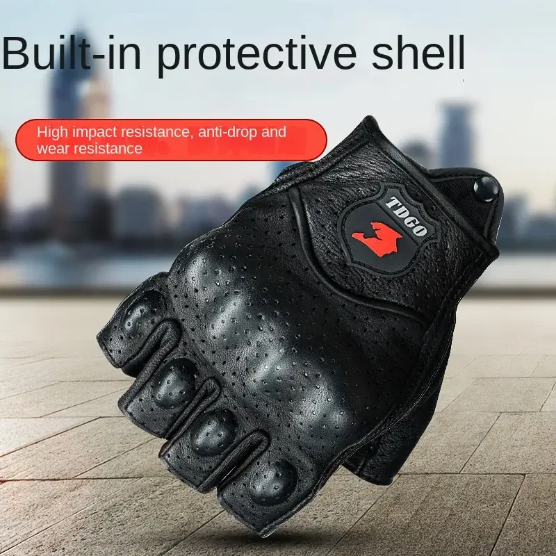 Men's Touchscreen Breathable Goat Leather Fingerless Gloves Anti-Slip Reinforced Palm & Adjustable Wrist Luvas for Hot Weather