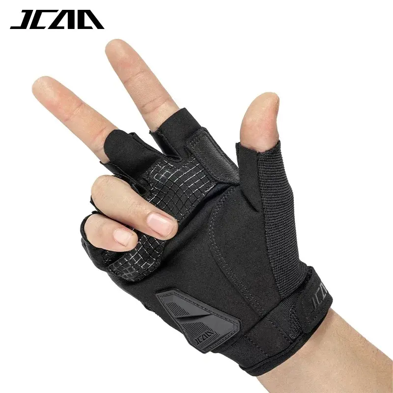 Summer Half Finger Genuine Leather Motorcycle Gloves with Carbon Fiber Shell Protection for Men & Women Riding Moto Glove