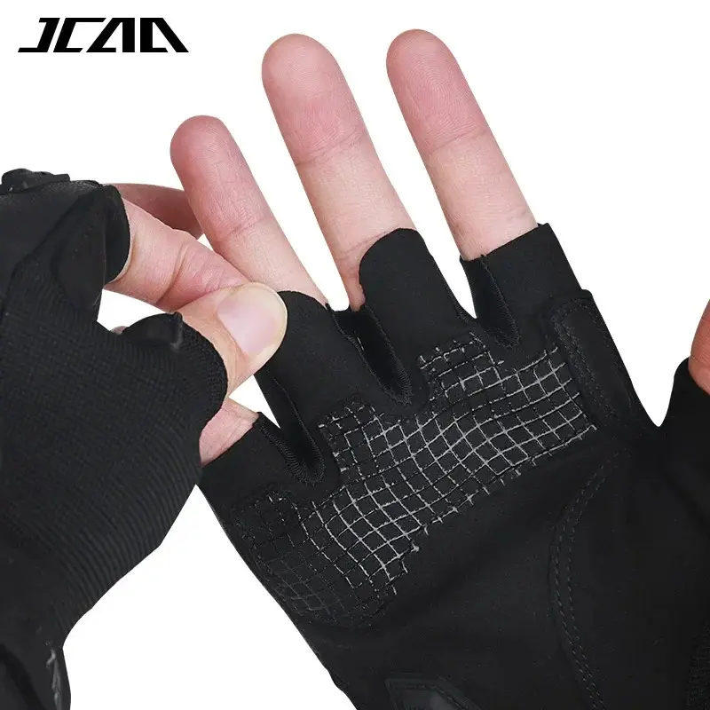 Summer Half Finger Genuine Leather Motorcycle Gloves with Carbon Fiber Shell Protection for Men & Women Riding Moto Glove