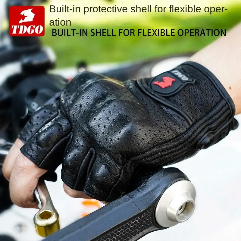 Men's Touchscreen Breathable Goat Leather Fingerless Gloves Anti-Slip Reinforced Palm & Adjustable Wrist Luvas for Hot Weather