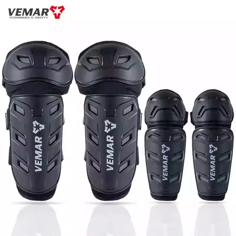 4Pcs Set of Lightweight PVC Knee & Elbow Guards with Adjustable Velcro Straps Reflective Panels for Motocross, Dirt Bike Safety