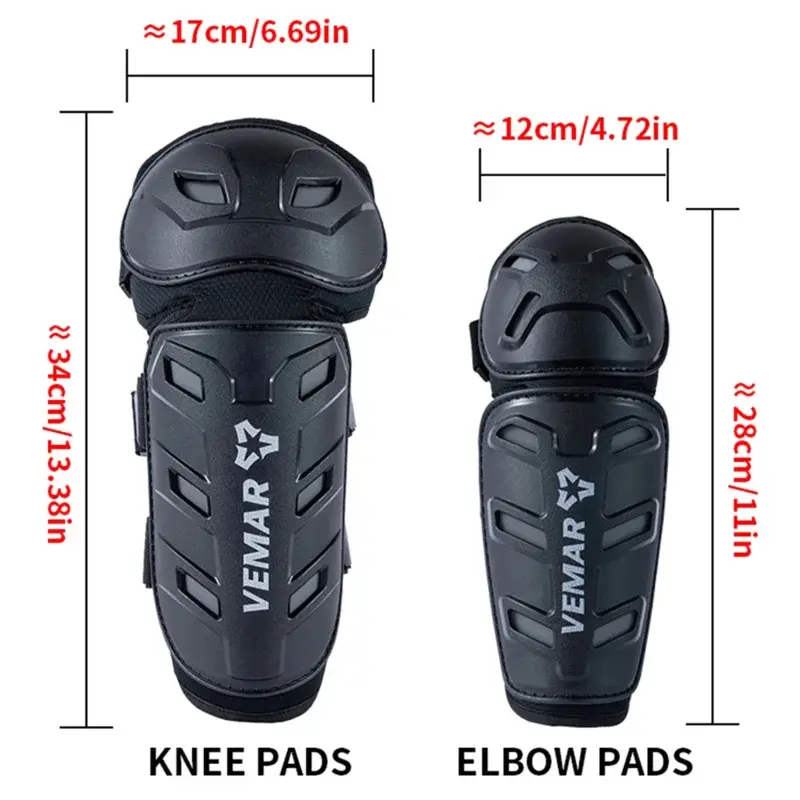 4Pcs Set of Lightweight PVC Knee & Elbow Guards with Adjustable Velcro Straps Reflective Panels for Motocross, Dirt Bike Safety