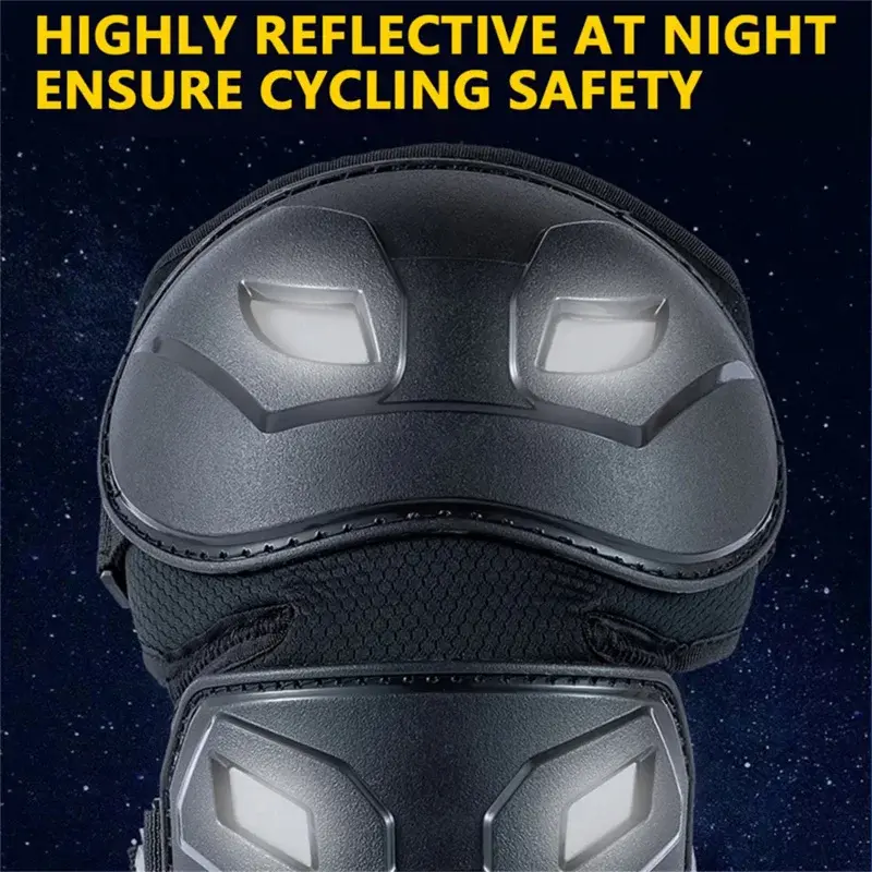 4Pcs Set of Lightweight PVC Knee & Elbow Guards with Adjustable Velcro Straps Reflective Panels for Motocross, Dirt Bike Safety