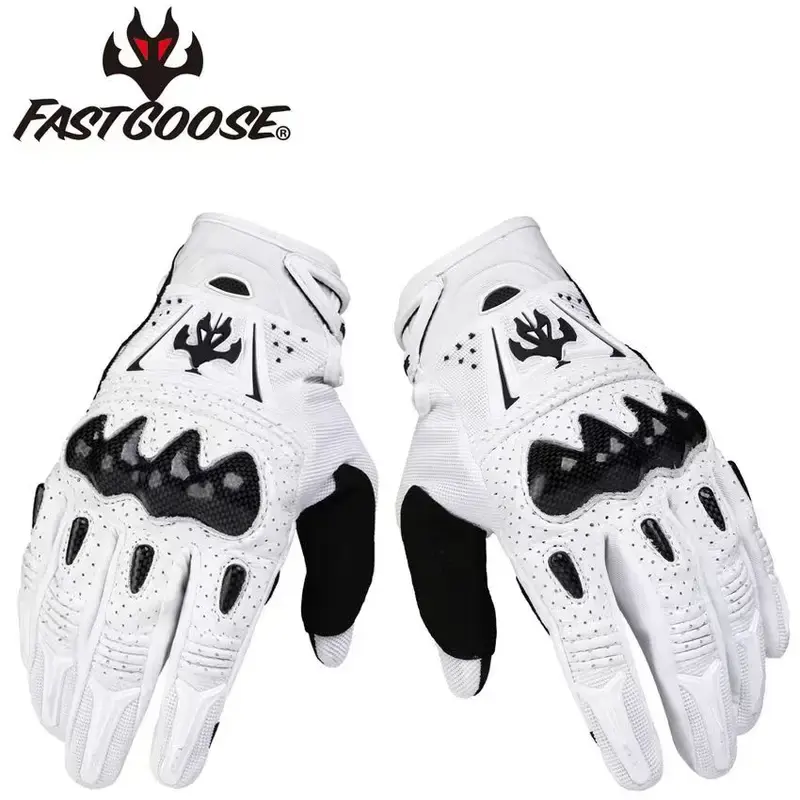 FASTGOOSE Summer Lightweight Motorcycle Racer Gloves for Men Women Breathable Touch Screen Carbon Leather Protective ATV Riding