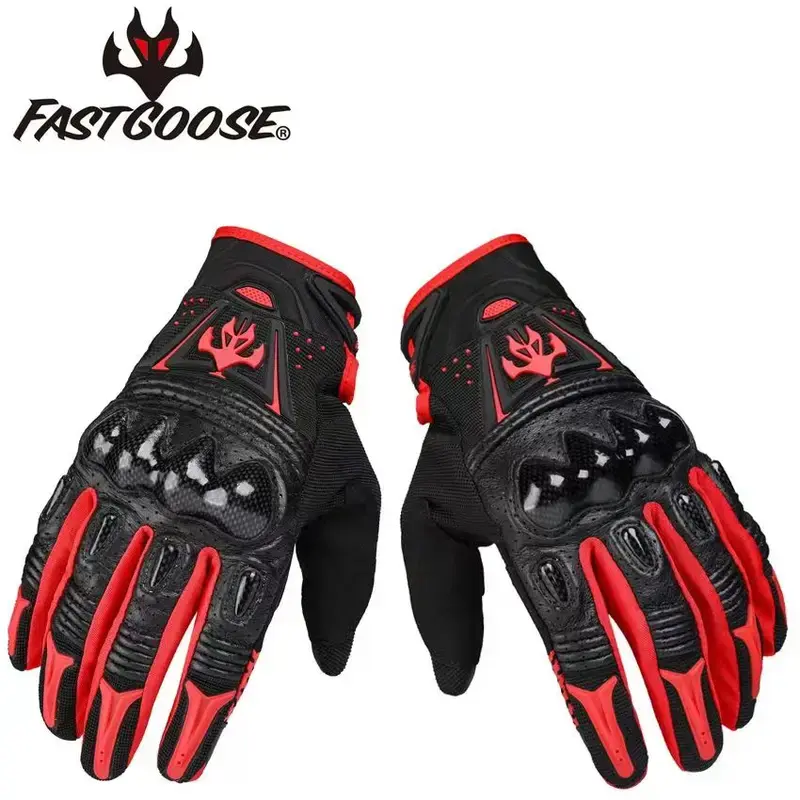 FASTGOOSE Summer Lightweight Motorcycle Racer Gloves for Men Women Breathable Touch Screen Carbon Leather Protective ATV Riding